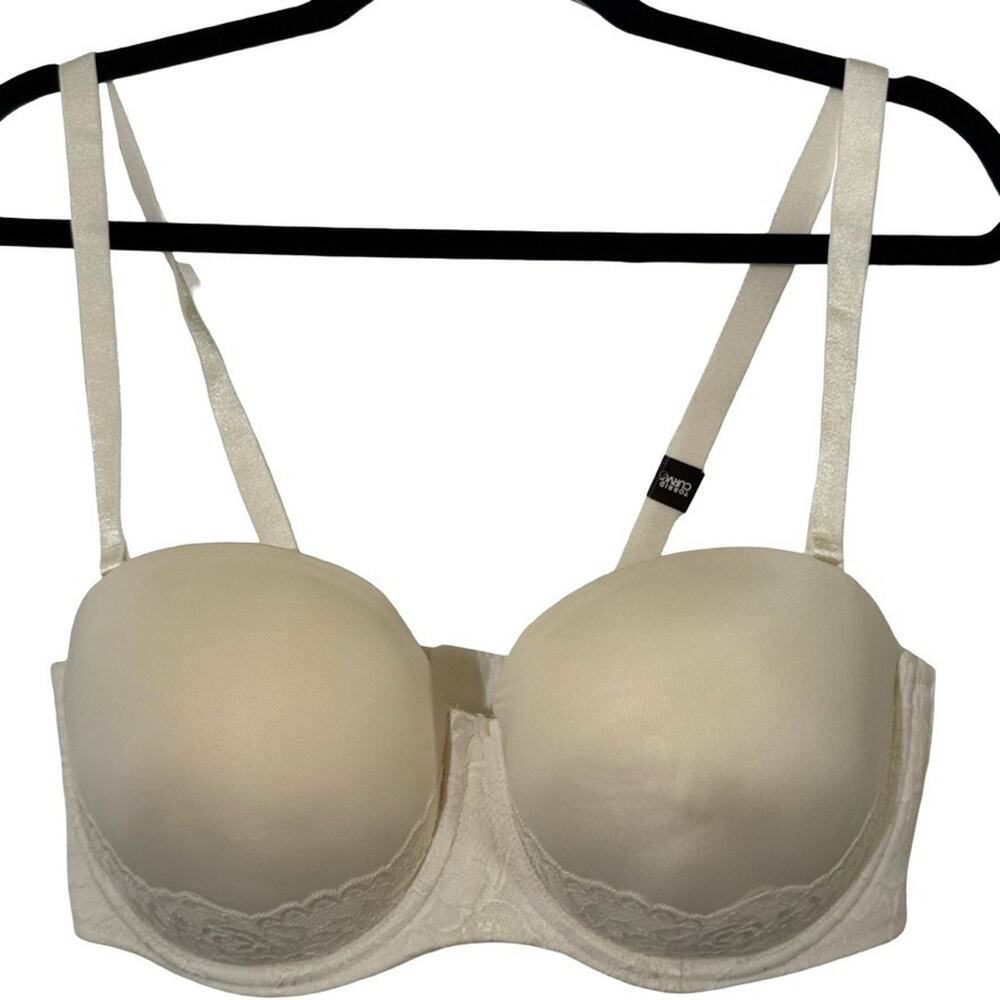 Torrid Curve Push Up Cloud Dancer Lace Trim Ivory Underwire Bra Strapless 38DDD